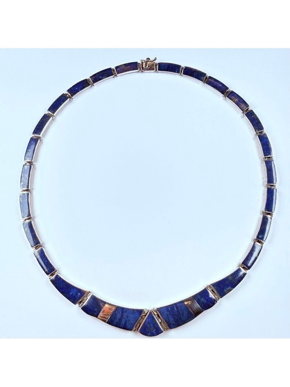 Modernist Lapis Lazuli Artisan Sterling Silver 950 Vintage MCM Collar Necklace